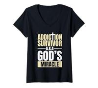 Womens Addiction Survivor Sober Recovery Christian Sobriety V-Neck T-Shirt