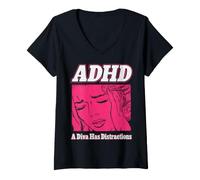Women's ADHD A Diva Has Distractions Funny Retro Pop Art Quote Humor V-Neck T-Shirt