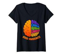 Women's ADHD Awareness Brain Hyperactivity Disorder Affirmations V-Neck T-Shirt