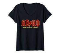 Women's ADHD funny Hey Look a SQUIRREL ADHD V-Neck T-Shirt, Black, Small