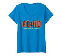 Women's ADHD Funny Hey Look a Squirrel ADHD V-Neck T-Shirt, Sapphire Blue, XX-Large