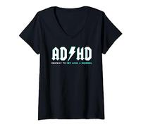 Womens ADHD Highway To Hey Look A Squirrel Funny ADHD V-Neck T-Shirt