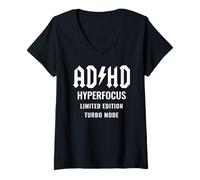 Womens ADHD Hyperfocus Limited Edition Turbo Mode Gym Motivational V-Neck T-Shirt