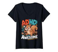 Womens ADHD is Awesome Cute Squirrel Graphic for Men Women Kids V-Neck T-Shirt