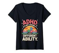 Womens ADHD It's Not A Disability It's A Different Ability Rainbow V-Neck T-Shirt