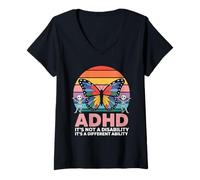 Womens ADHD It's Not A Disability It's A Different Ability Rainbow V-Neck T-Shirt