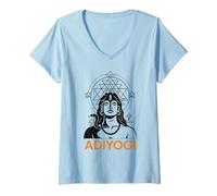 Womens Adiyogi Shiva Sri Yantra Sacred Geometry God of Yoga V-Neck T-Shirt