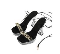 Women's Adjustable Cross Strap Formal Evening High Heels Sandals - Comfortable Block Heels Wedding Party Dress Shoes,Black,4 UK