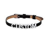 Womens Adjustable Custom Leather Name Gifts Bracelet for Anniversary-Personalized Initial Leather Band for Girlfriend Birthday Christmas