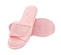 Women's Adjustable Hook and Loop Cotton Fleece Open Toe Slippers Memory Non-Slip Home Shoes Pink