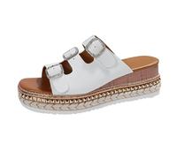 Women's Adjustable Strap Peep Toe Wedge Slides - Lightweight Roman Summer Sandals Slippers for Beach, Holiday, Casual | Comfortable Slip On Footwear Spring Autumn Wide Fit UK White