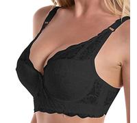 Womens Adjustable Stripe Comfort Soft Bras Ladies T Shirt Bralettes with Bra Extender Lace Sexy Lace Gathered Bra Straps Breast Cup Underwear Bra (Black, 75D)