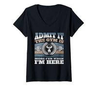 Women's Admit It The Gym is More Fun When I'm Here, Funny Workout V-Neck T-Shirt