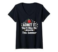 Women's Admit It You'll Miss Me 6-7 Funny Teacher EOY V-Neck T-Shirt
