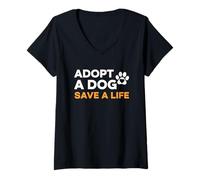 Women's Adopt A Dog Save A Life Animal Rescue Dog Lover V-Neck T-Shirt