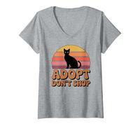 Womens Adopt Don't Shop Animal Rescue Retro Cat Pet Shelter V-Neck T-Shirt