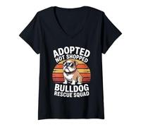 Womens Adopted Not Shopped Bulldog Rescue Squad V-Neck T-Shirt