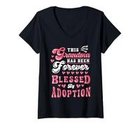 Womens Adoption Day Grandma Forever Blessed Adoptive Grandmother V-Neck T-Shirt