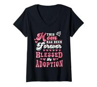 Womens Adoption Day Mom Forever Blessed Adoptive Mama Mommy V-Neck T-Shirt