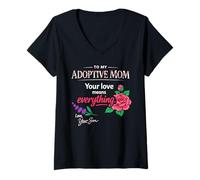 Women's Adoptive Mom Floral Love Message from Son Appreciation V-Neck T-Shirt