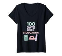Womens Adorable 100 Days Until Graduation Design V-Neck T-Shirt