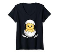 Women's Adorable Chick Cracked Egg Happy Easter V-Neck T-Shirt