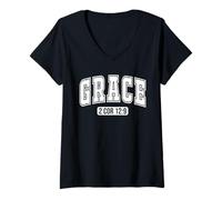 Womens Adorable Christian Grace - Bible Verse Scripture Religious V-Neck T-Shirt