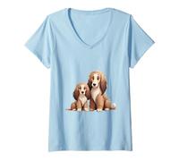 Women's Adorable Cocker Spaniel Mom and Puppy Dogs V-Neck T-Shirt
