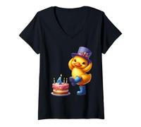 Women's Adorable Duckling 4 Year Old Celebration V-Neck T-Shirt