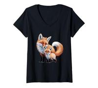 Womens Adorable Fox Family Parent and Kit Bond V-Neck T-Shirt