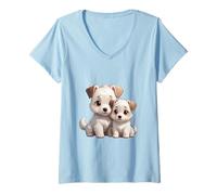 Women's Adorable Jack Russell Terrier Puppies Design V-Neck T-Shirt