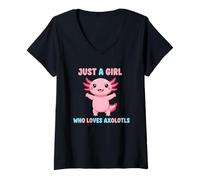 Womens Adorable Just a Girl Who Loves Axolotls Cute Kawaii V-Neck T-Shirt