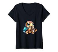 Womens Adorable Turtle Playing Trumpet Cute Jazz V-Neck T-Shirt