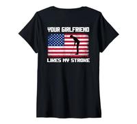 Womens Adult Humor Golfer Your Girlfriend Likes My Stroke Funny V-Neck T-Shirt