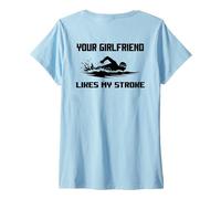 Womens Adult Humor Your Girlfriend Likes My Stroke Swimmers Funny V-Neck T-Shirt
