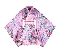 Women's Adult Sexy Short Kimono Costume Japanese Geisha Yukata Prints Gown Fancy Dress with Belt (55# Pink, One Size)
