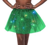 Women's Adult Tulle Tutu Skirts Sequin Stars Skirt LED Light Up Tutu Skirt Party Dance Flickering (Green)