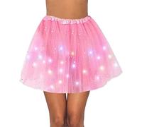 Women's Adult Tulle Tutu Skirts Sequin Stars Skirt LED Light Up Tutu Skirt Party Dance Flickering (Pink)