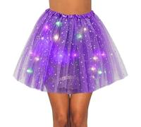Women's Adult Tulle Tutu Skirts Sequin Stars Skirt LED Light Up Tutu Skirt Party Dance Flickering (Purple)