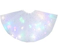 Women's Adult Tulle Tutu Skirts Sequin Stars Skirt LED Light Up Tutu Skirt Party Dance Flickering (White)
