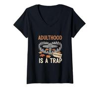 Women's Adulthood is A Trap Adulting Struggle Humor V-Neck T-Shirt