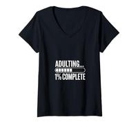 Womens Adulting 1 Percent Complete Funny Progress V-Neck T-Shirt