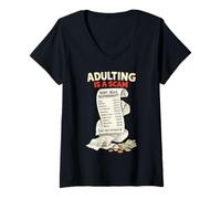 Women's Adulting is a Scam Sarcastic Millennial Life 1900s Quote V-Neck T-Shirt