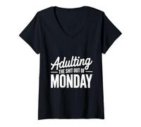 Womens Adulting the Shit Out of Monday Funny Motivational adult V-Neck T-Shirt