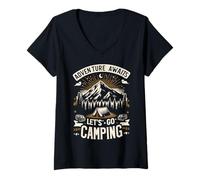 Womens Adventure Awaits Hiking Camping Let Camping Apparel Outfit V-Neck T-Shirt