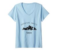 Womens Adventure Awaits Vacation Travel Tokyo V-Neck T-Shirt