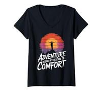Womens Adventure begins at the edge of comfort, Adventure Design V-Neck T-Shirt
