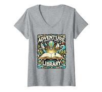 Womens Adventure Begins at Your Library Librarian Book Lover Reader V-Neck T-Shirt