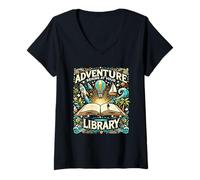Womens Adventure Begins at Your Library Librarian Book Lover Reader V-Neck T-Shirt