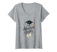 Womens Adventure Begins, Congratulations Graduated, Graduate V-Neck T-Shirt